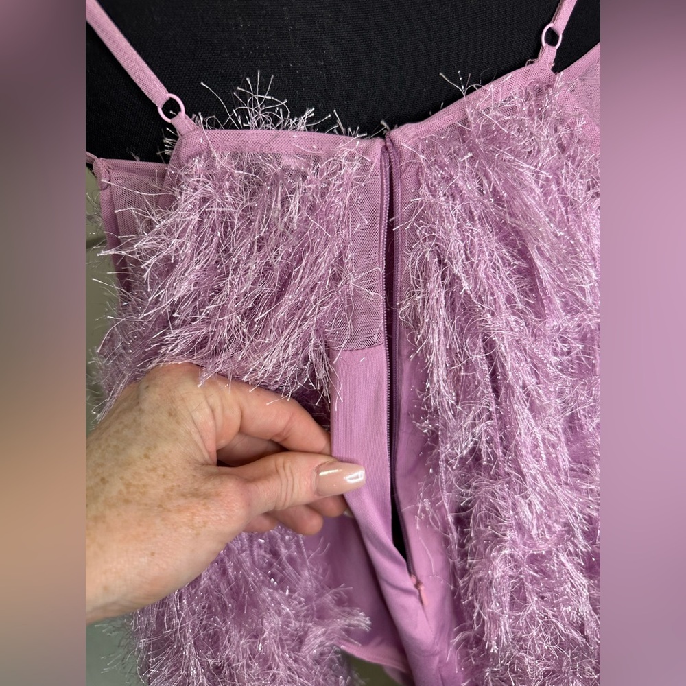 NWT ASOS Luxe Faux Feather Low Back Bodysuit, Size 8 - Picture 9 of 10